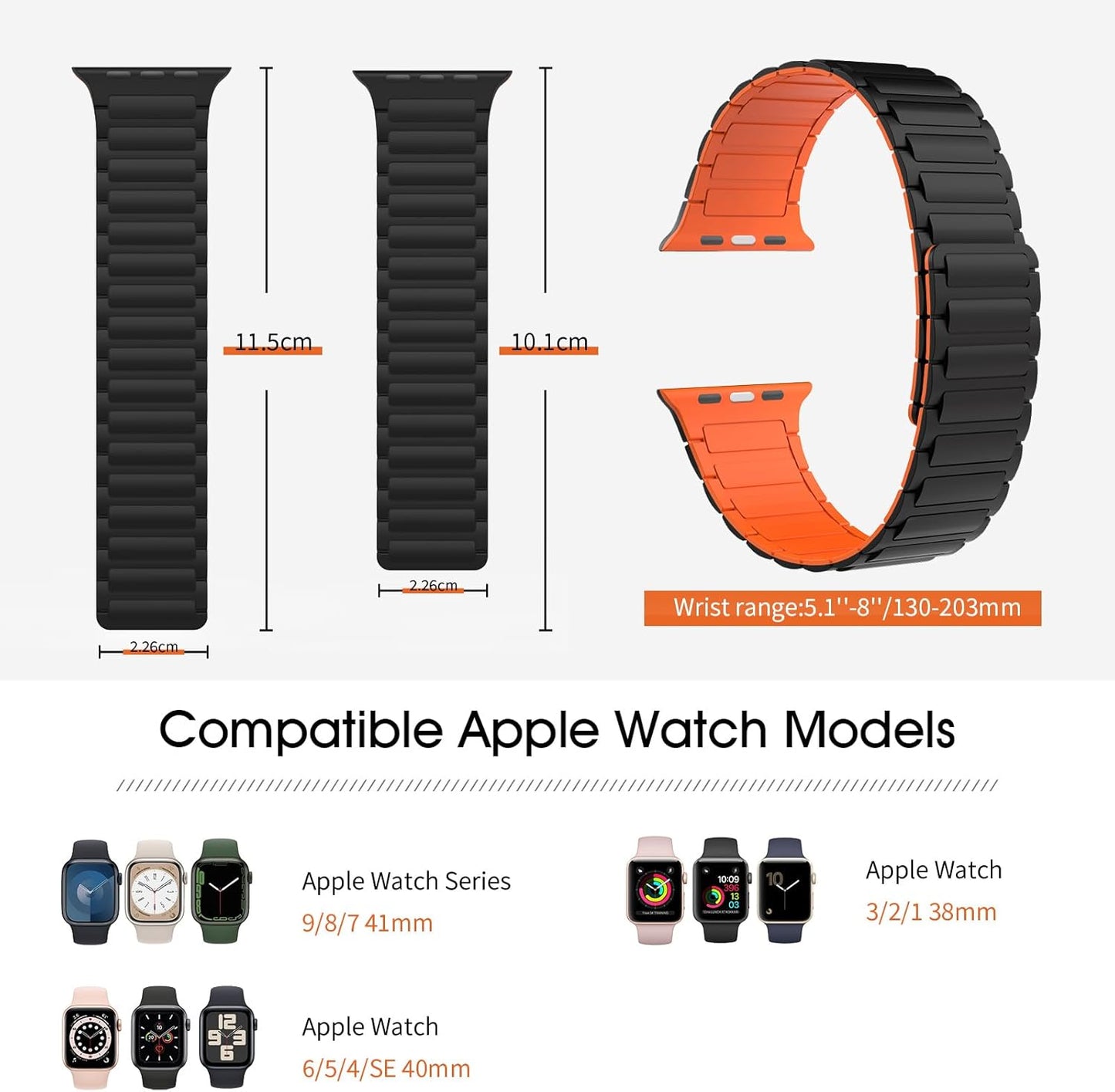 Magnetic Band Compatible with Apple Watch Series 10 9 8 7 6 5 4 3 2 1 SE, Strong Magnet Link Sporty Wristband Strap for Iwatch 38/40/41Mm, Silicone Replacement Straps for Men Women, Blackorange