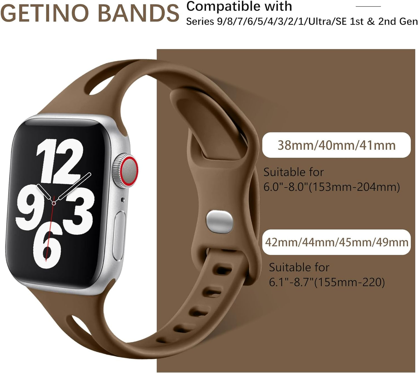 Compatible with Apple Watch Band 40Mm 38Mm 41Mm Iwatch Series 9 8 7 6 5 4 3 2 1 SE for Women Men, Durable Soft Silicone Thin Slim Sport Watch Bands, 4 Pack, Black/Dark Brown/Starlight/Milk Tea