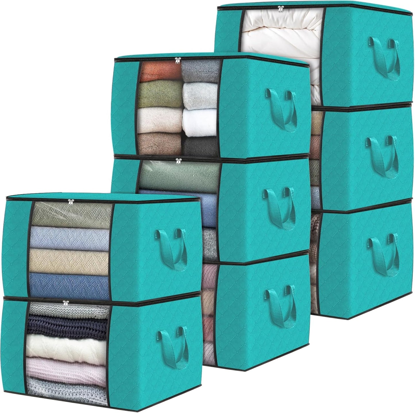 6 Pack Clothes Storage, Foldable Thick Fabric Blanket Storage Bags, Storage Containers for Organizing Bedroom, Closet, Clothing, Comforter, Organization and Storage with Handle,Grey