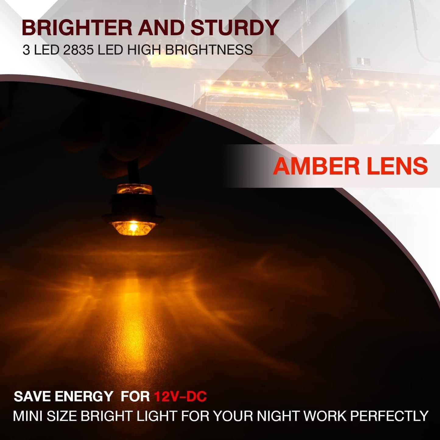 (Pack of 100 3/4 Inch Mount Amber LED Clearance Button Marker Lights Side LED Marker Lights for Trailer Truck RV Car Bus Van 12V DC
