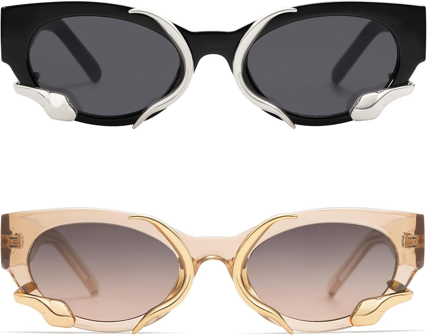 Trendy Sunglasses for Women Men Vintage Narrow Cateye Metal Snake Sunnie Y2K Accessories AP3621