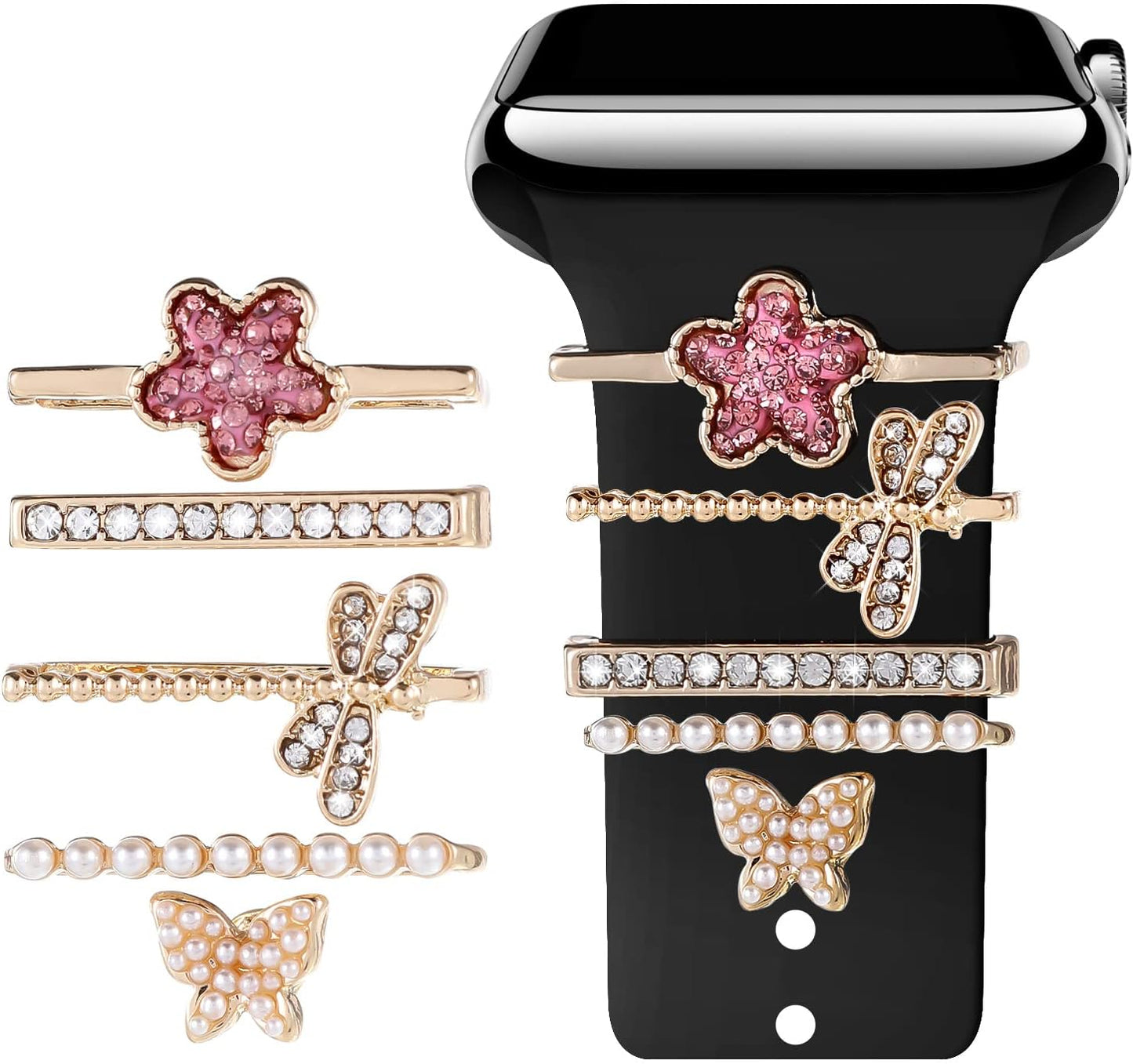 Smart Watch Band Charms Bling Decorative Ring Loops Charms Compatible with Apple Watch Silicone Bands Charms 45Mm 44Mm 42Mm 41Mm 40Mm 38Mmseries 8 7 6 5 4 3 2 1 Watchband Metal Diamond Charms Accessories (No Band With)