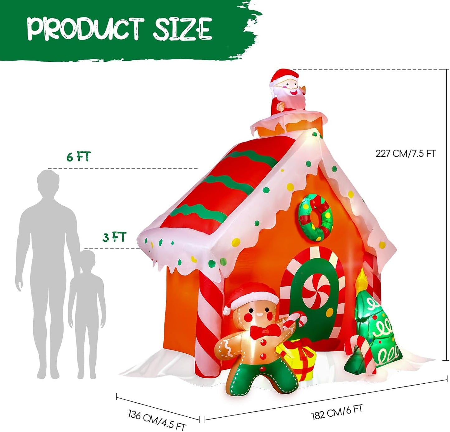 7.5 FT Tall Christmas Inflatables Gingerbread House Built-In LED Lights Blow up Christmas Decor for Xmas Party Holiday Outdoor Garden Lawn Yard Decorations