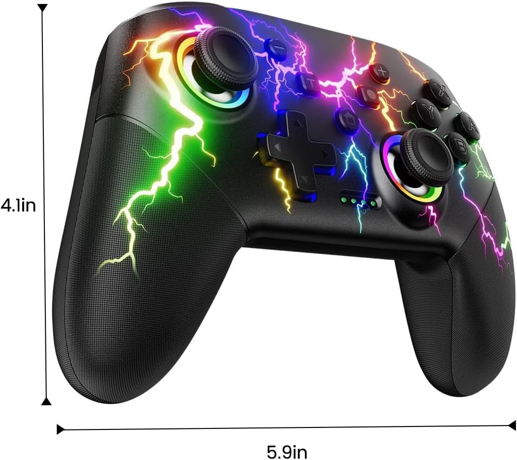 Switch Controller Compatible with Switch/Switch Lite/Switch Oled/Windows/Ios/Android, RGB Lightning Programmable 1000Mah Wireless Switch Pro Controller with One Key Pairing Wake up Turbo Vibration
