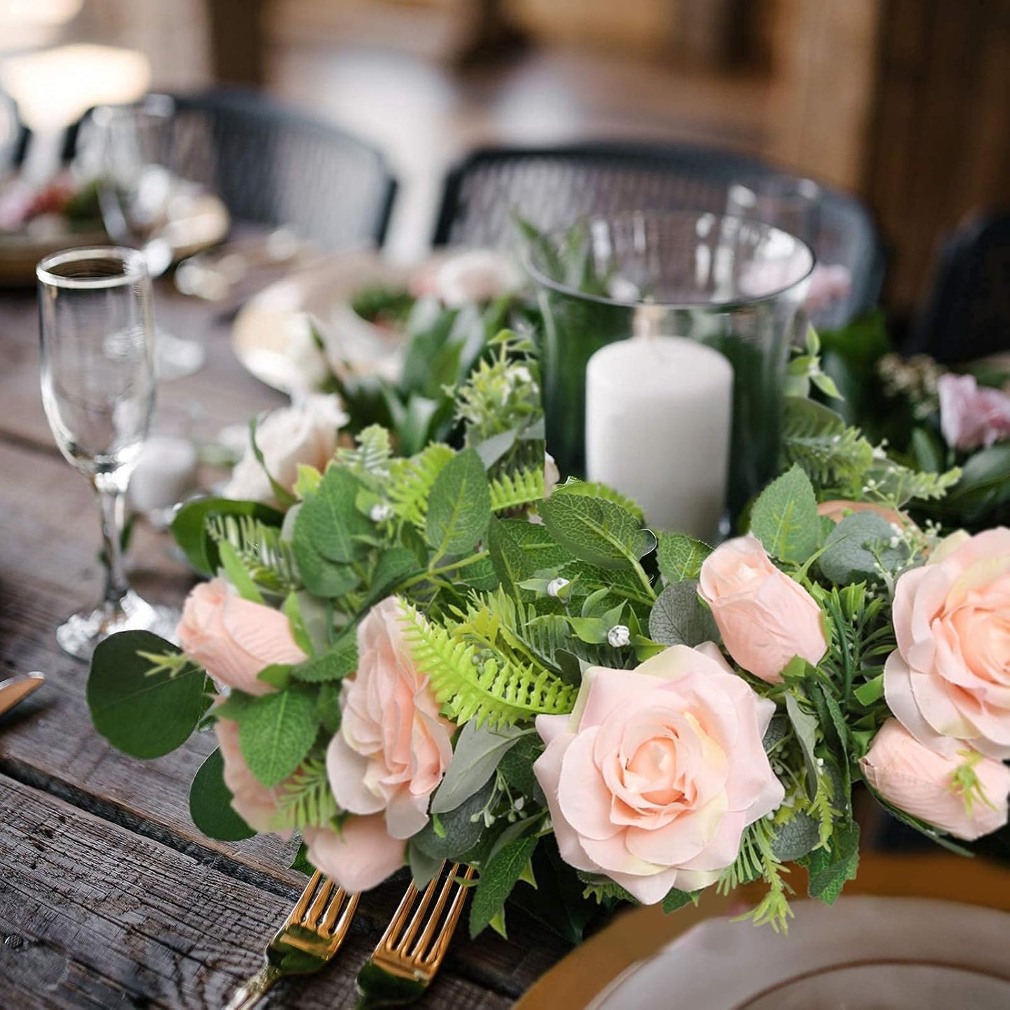 2 Pack Pink Artificial Floral Garland 13 FT Fake Rose Vine Hanging Rose Garland for Wedding Flowers Table Centerpiece Arrangement Room Baby Shower Teepee Mirror Decor