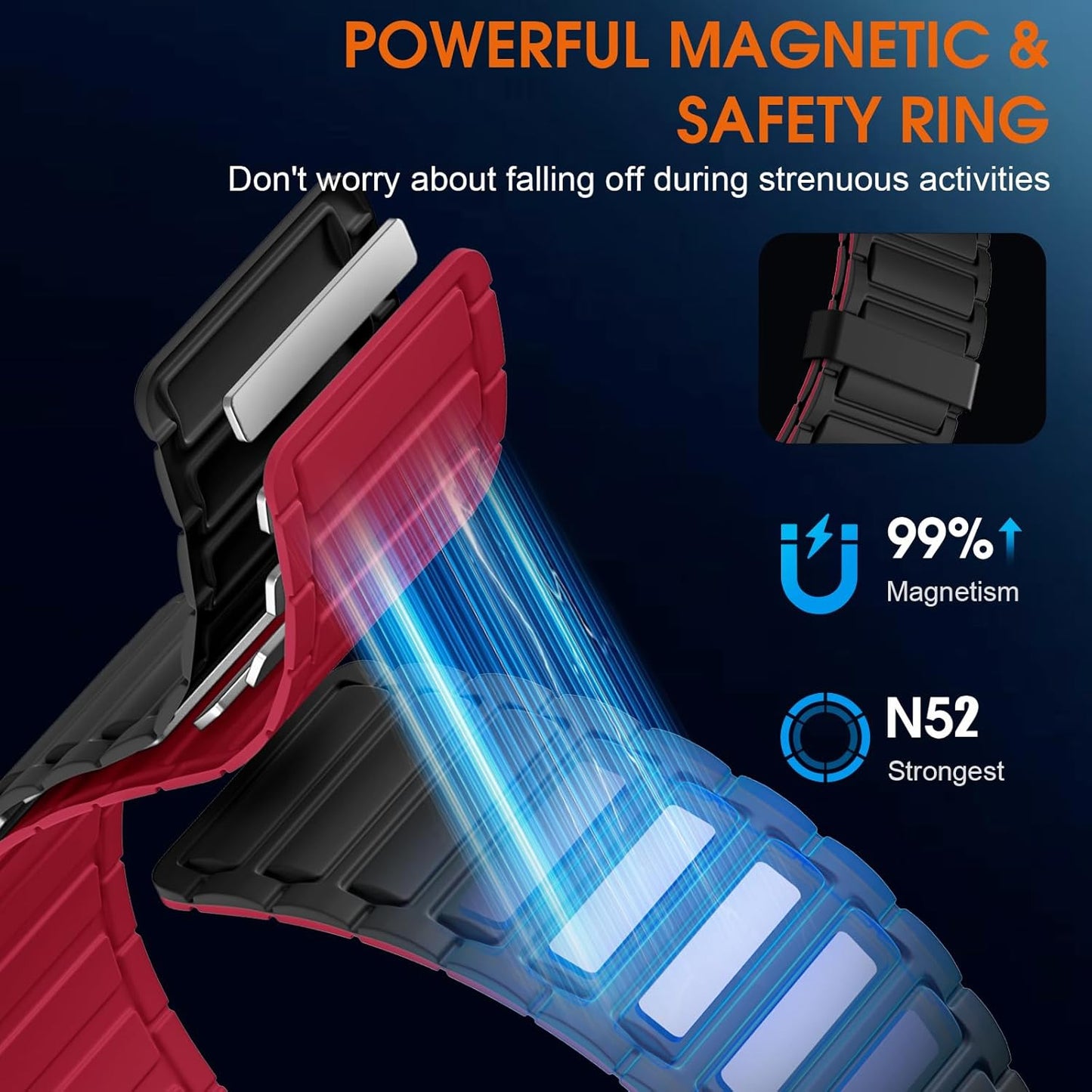 Magnetic Band Compatible with Apple Watch 45Mm for Men 46Mm 44Mm 42Mm 41Mm 40Mm 38Mm 49Mm Bands, Sport Silicone Strap Strong Magnet Link Wristband for Iwatch Series 10 9 8 7 6 5 4 3 SE Ultra 2