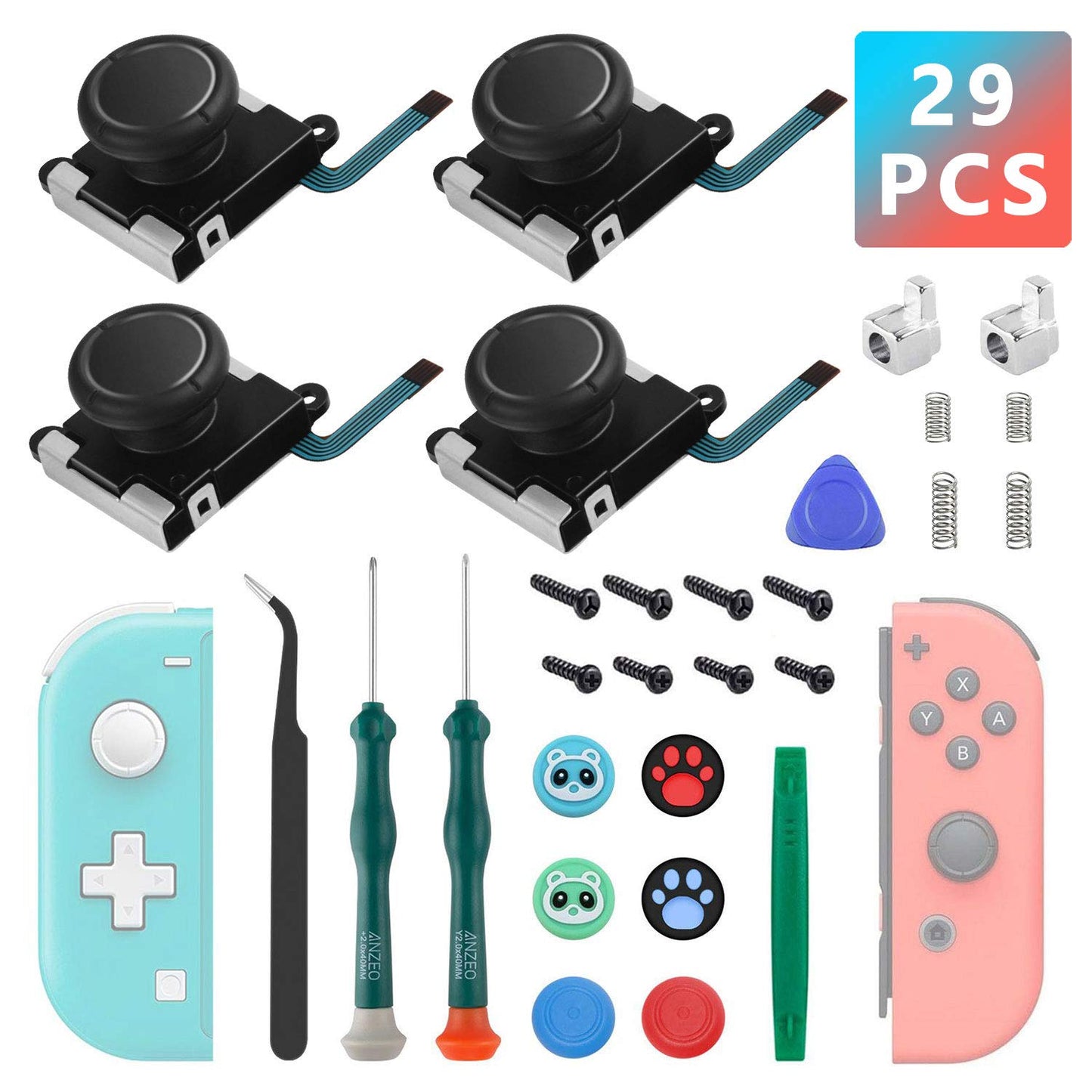 2 Pack Joycon Joysticks, Joycon Repair Kit Joystick Replacement Parts for Nintendo Switch, Switch Lite & Switch OLED, Include Thumb Grips, Metal Lock Buckles