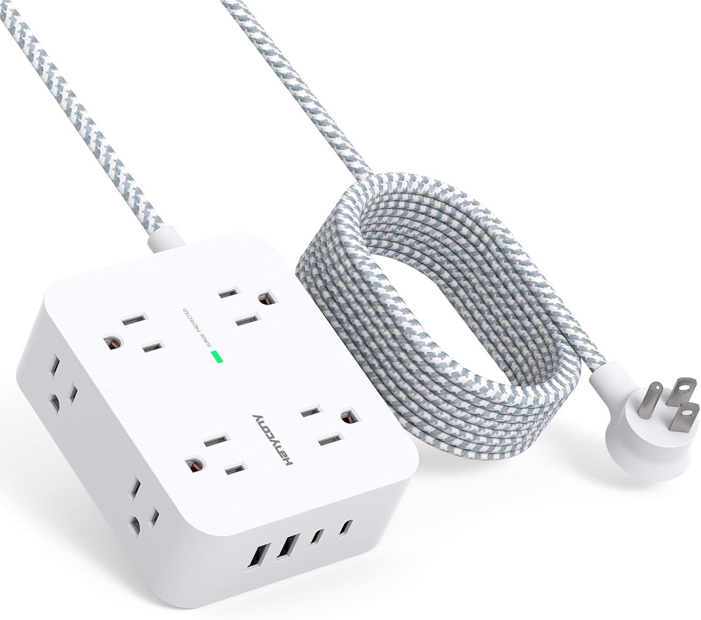 Surge Protector Power Strip - 8 Outlets with 4 USB (2 USB C) Charging Ports, Multi Plug Outlet Extender, 5Ft Braided Extension Cord, Flat Plug Wall Mount Desk USB Charging Station for Home Office ETL