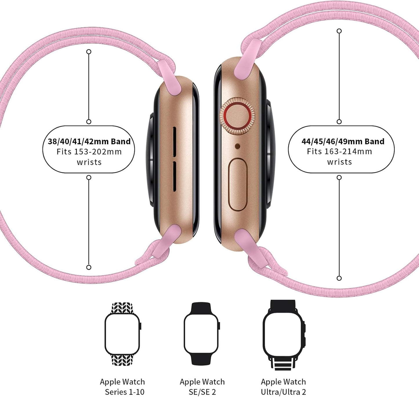 Stretchy Nylon Watch Bands Compatible with Apple Watch Series 10/9/8/7/6/5/4/3 SE 2/1, Adjustable Braided Elastic Sport Loop Rugged Straps for Iwatch Women Men (Barbie Pink, 38/40/41/42MM)