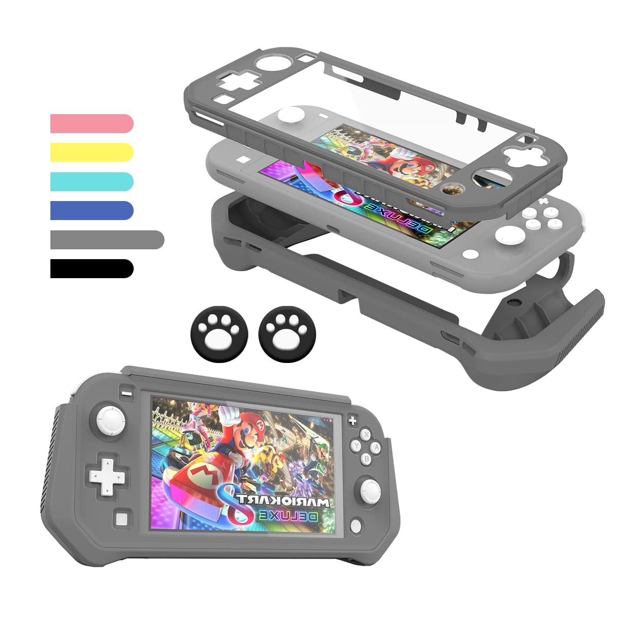 Switch Lite Case Protective Case for Nintendo Switch Lite, Case Compatible with Nintendo Switch Lite Hand Grip Case with Detachable Tpu+Built-In PC Screen Protector & 2 X Thumb Grip Caps (Navy Blue)