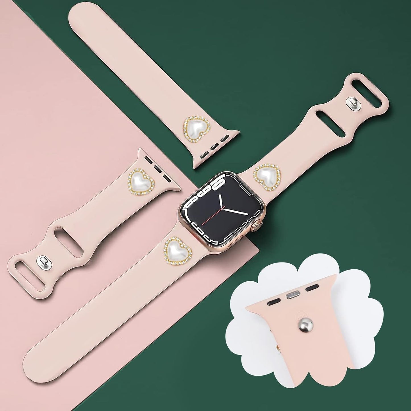 Designer Silicone Watch Band Compatible with Apple Watch 41Mm 40Mm 38Mm 45Mm 44Mm 42Mm 49Mm, Cute Women Iwatch Bracelet Charm Strap, Fancy Wristband for Series Ultra 8 7 6 5 4 3 2 1 SE