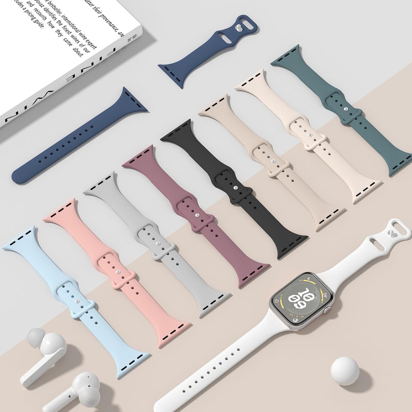 Patenting Thin Slim Sport Band Compatible with Apple Watch Bands for Women Men 40Mm 41Mm 38Mm 42Mm 44Mm 45Mm 46Mm 49Mm, Soft Silicone Waterproof Strap for Iwatch Series 10/9/Se/8/7/Ultra/6/5/4/3/2/1