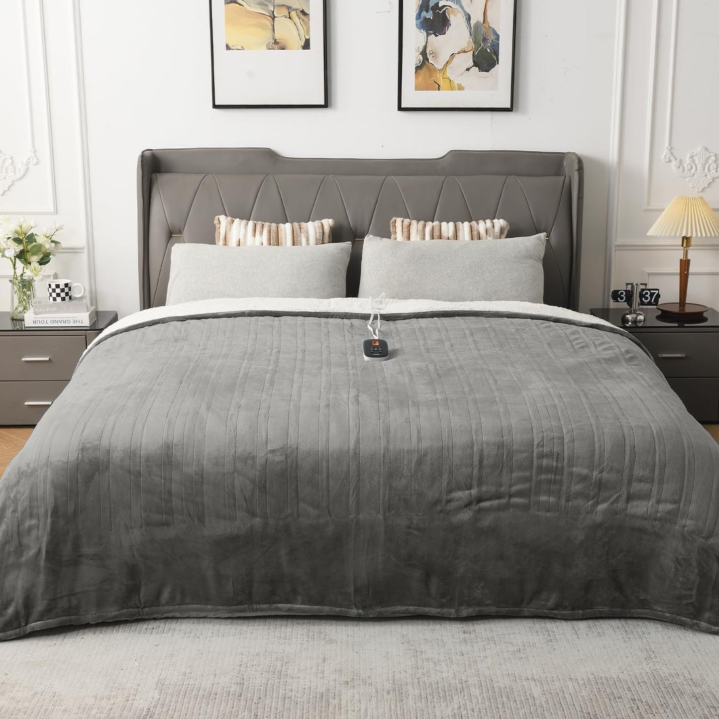 [5 Year Warranty Heated Blanket King Size, Dual Control, Electric Blanket 90"X 100", Double-Sided Faux Fur&Sherpa, Overheat Protection, 10 Heating Levels & 12H Auto Off, CPF, Home Office