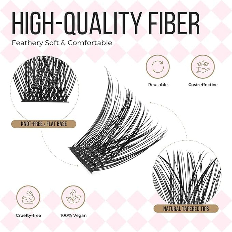 56D Diy Lash Extension Kit,Cluster Eyelash Extension Kit,Individual Lashes Kit,Cluster Lashes with Lash Bond and Seal,Lash Glue Remover and Lash Applicator