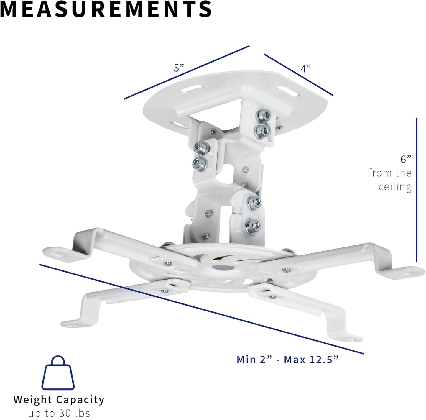 Universal Adjustable Ceiling Projector Mount for Regular and Mini Projectors with Extending Arms, White, MOUNT-VP01W