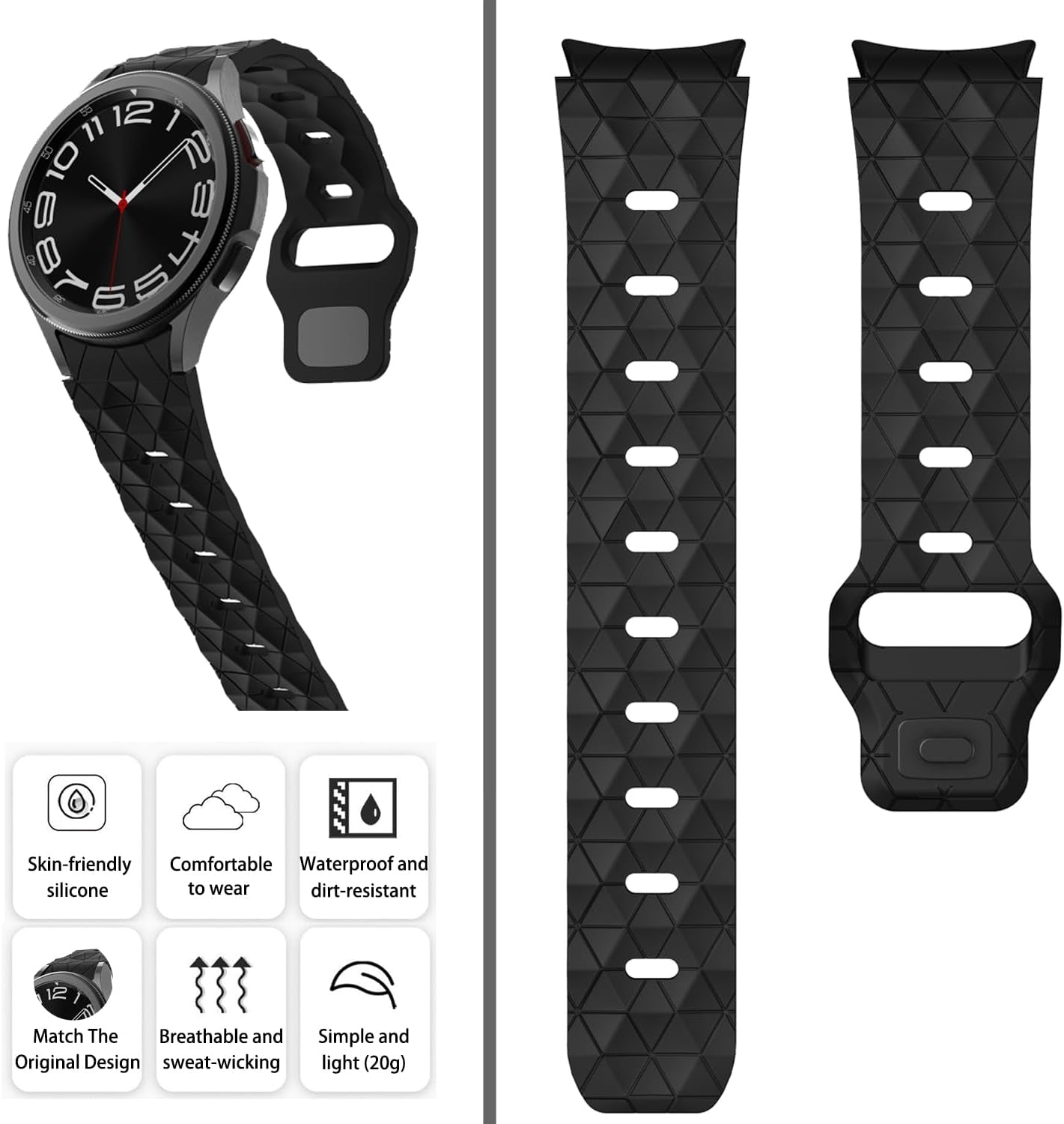 Rugged Band Compatible with Samsung Galaxy Watch 7 6 5 4 Bands 44Mm 40Mm/Galaxy Watch 6 Classic Bands 47Mm 43Mm/Galaxy Watch 5 Pro 45Mm/Watch 4 Classic 46Mm 42Mm, No Gap Silicone Replacement Strap