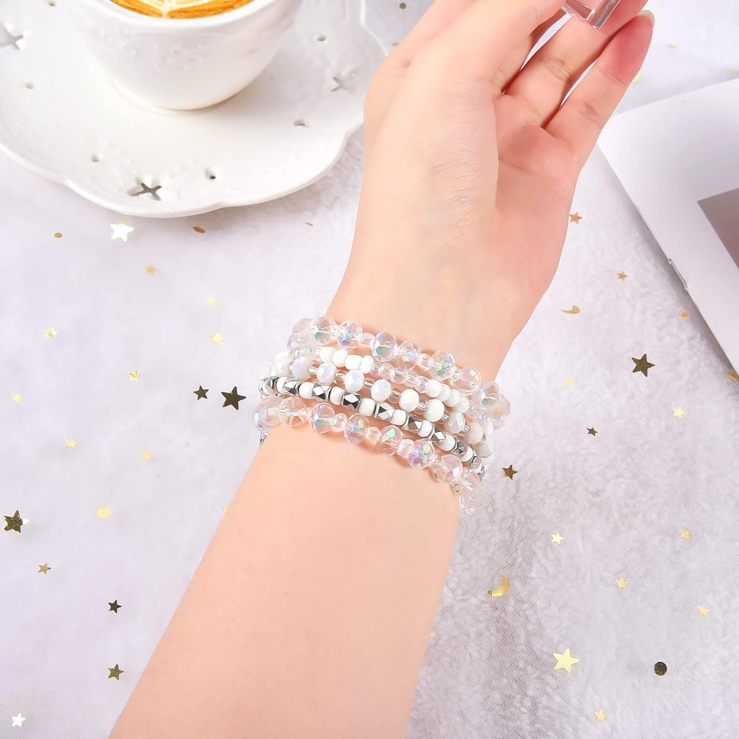 Beaded Bracelet Compatible for Apple Watch Band 40Mm/38Mm/41Mm Series 9 8 7 SE Series 6/5/4 Women Fashion Clear Cute Handmade Stretchy Watch Strap for Iwatch Bands Series 3/2/1 Replacement