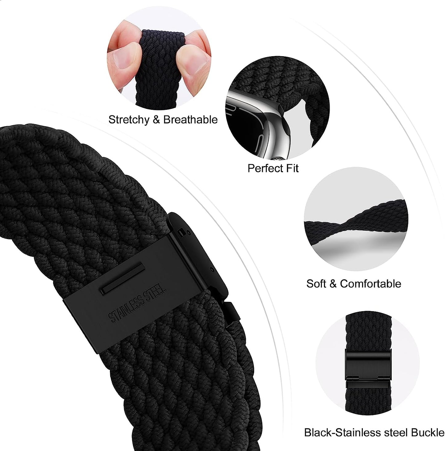 Compatible for Apple Watch Band 38Mm 40Mm 41Mm 42Mm 44Mm 45Mm 49Mm for Women Men,Stretchy Solo Loop Strap Adjustable Elastic Nylon Braided Wristband for Iwatch Series 9 8 7 6 SE 5 4 3 Ultra 2 1
