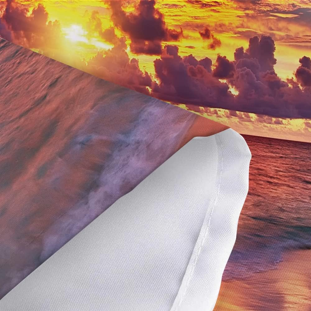 Tropical Ocean Sunset Sea Landscape Tapestry Wall Hanging Decoration, Purple Clouds and Gloden Sunshine, Wall Tapestry for Dorm Living Room Bedroom, Wall Blanket Wall Decor Wall Art Home Decor 71X60