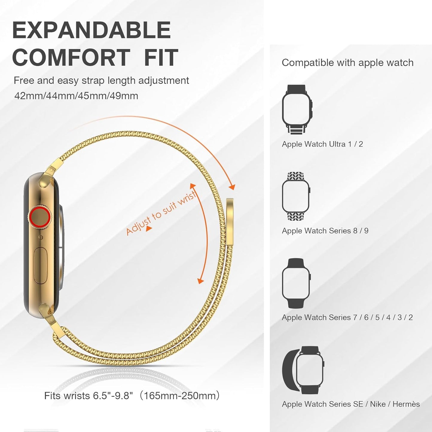 Stainless Steel Milanese Loop Compatible with Apple Watch Band 38Mm 40Mm 41Mm 42Mm 44Mm 45Mm 49Mm Men and Women, Mesh Loop Magnetic Clasp Replacement for Iwatch Bands Ultra Series 9 8 7 SE 6 5 4 3 2 1