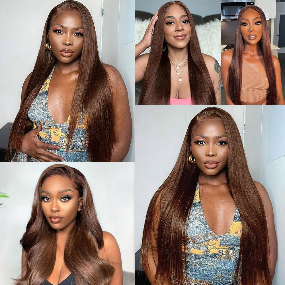 Brown #4 Color Straight Bundles Human Hair 24 26 28 Inch 3 Bundles Deals 12A Brazilian Weave Bundles Human Hair Virgin Remy Double Machin Weft for Women Natural Black Color Hair Extensions