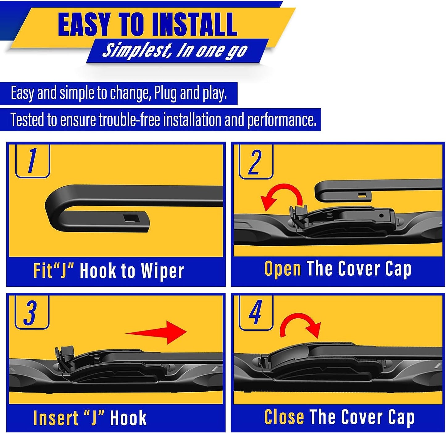 3 Wipers Replacement for 2012-2016 Honda CRV CR-V, Windshield Wiper Blades Original Equipment Replacement - 26"/16"/13" (Set of 3) U/J HOOK