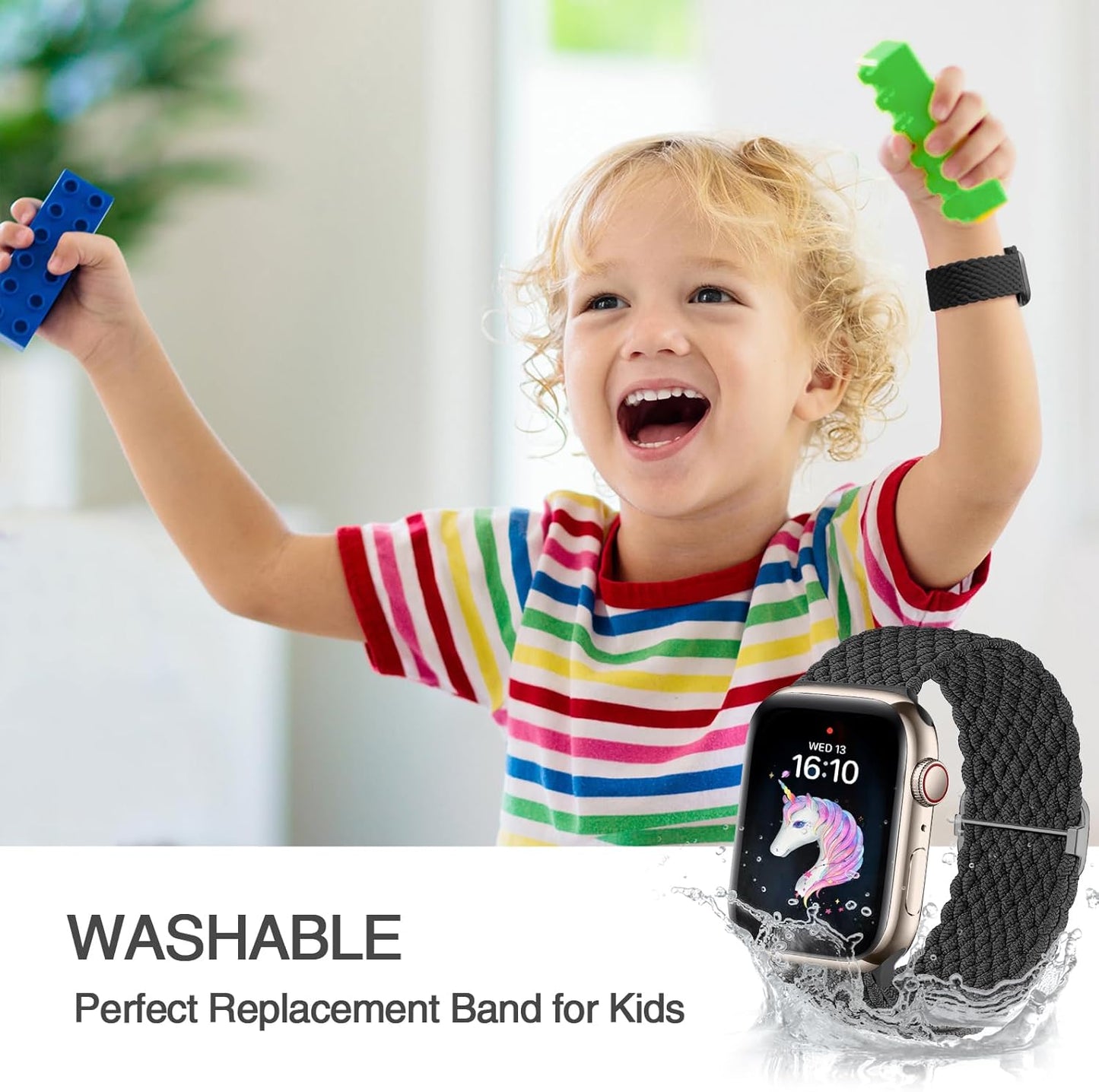 2 Pack Braided Stretchy Nylon Compatible with Kids Apple Watch Band 38Mm 40Mm 41Mm 42Mm 44Mm 45Mm 49Mm, Elastic Sport Strap Wristband Replacement for Iwatch Band Ultra 2 1 Series 9 8 7 6 5 4 3 2 1 SE SE2 Boys Girls Small Wrist