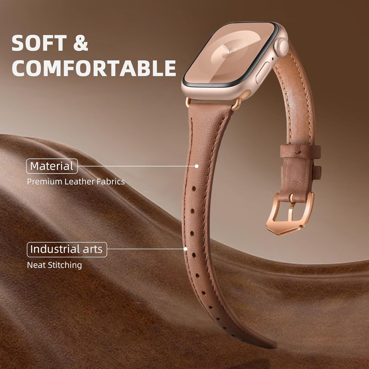 Slim Leather Band Compatible with Apple Watch Bands for Women 40Mm 38Mm 41Mm 42Mm 44Mm 45Mm 49Mm, Top Grain Genuine Leather Strap Thin Wristband for Iwatch Bands for Women Series 9 8 7 6 5 4 3 2 1 SE Ultra 2