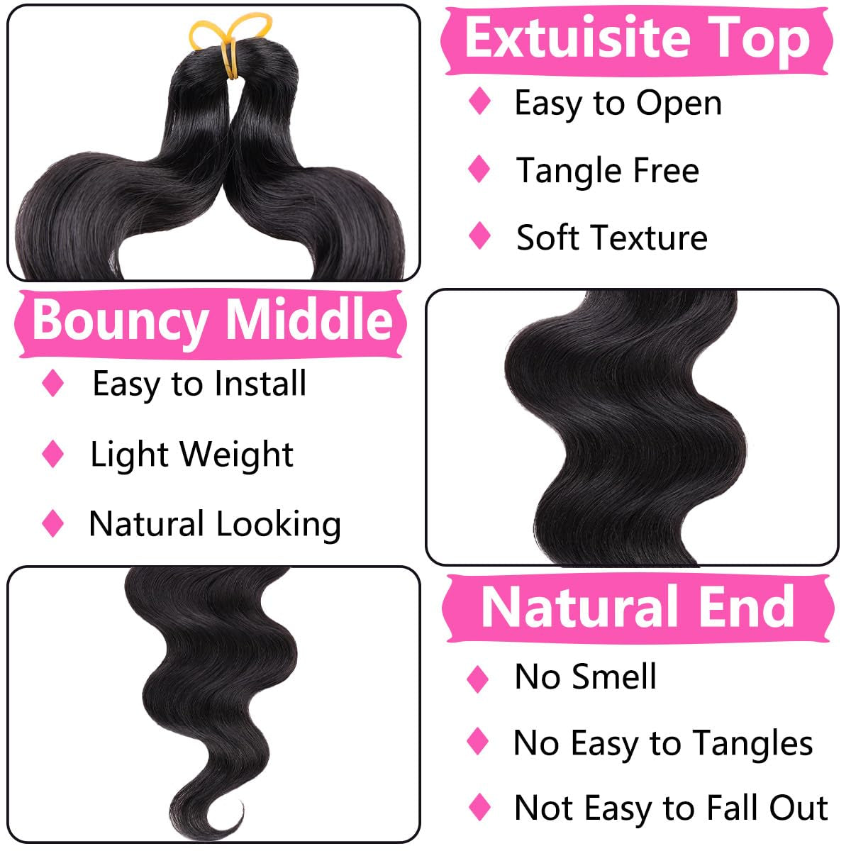 3 Packs 24 Inch Pre-Feathered Natural Black Body Wave Braiding Hair for Goddess Box Braids Crochet Hair French Curl Crochet Braids Synthetic Hair Extensions(1B#)