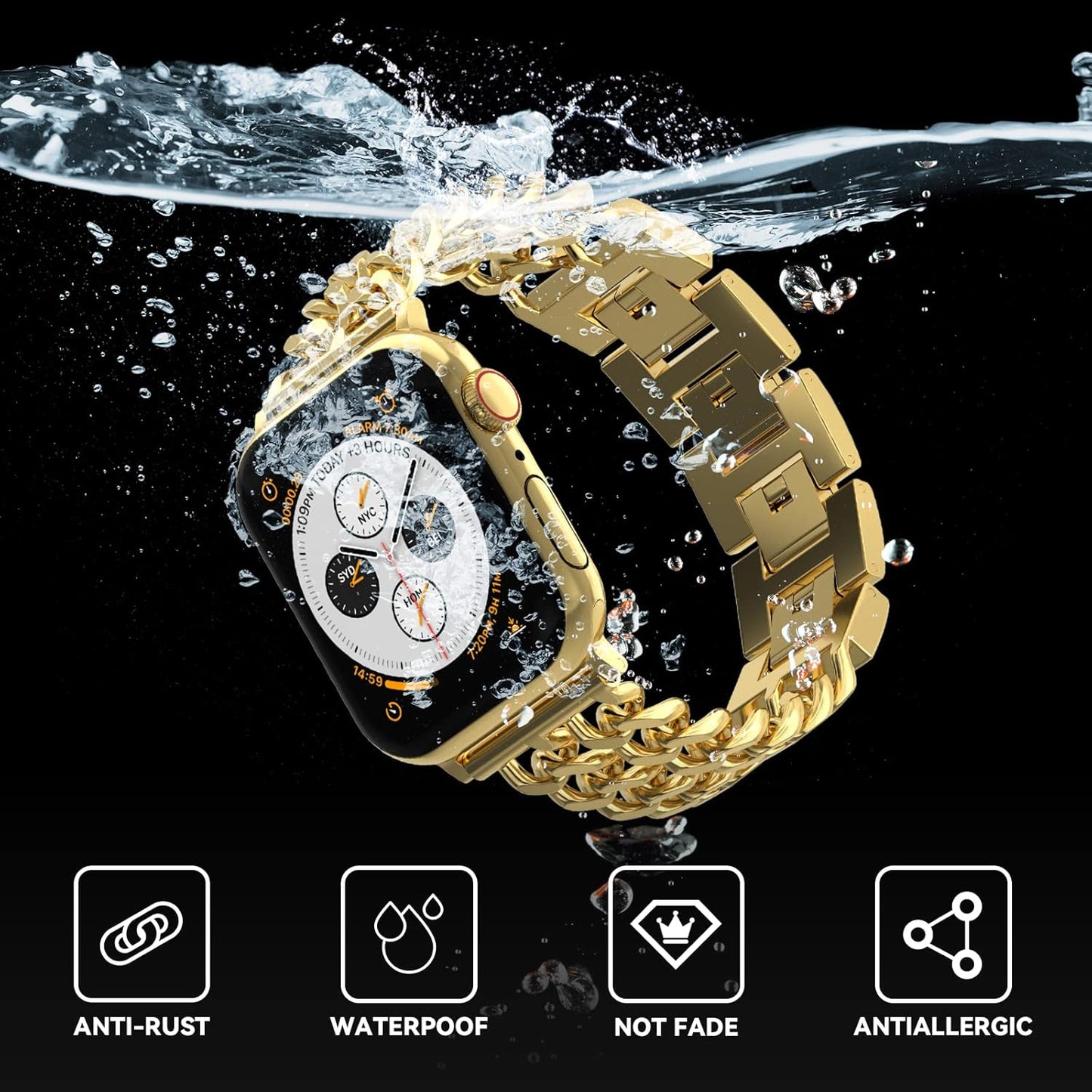 Compatible with Apple Watch SE Series 8 Series 7 6 5 4 3 2 1 Strap 45Mm 44Mm 42Mm 41Mm 40Mm 38Mm Ultra 49Mm Women'S Metal Linked Watch Band Steel Chain Iwatch Gold Bracelet