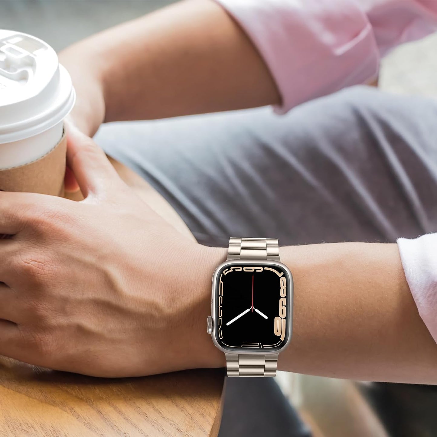 Band Compatible with Apple Watch Band 49Mm 45Mm 44Mm 42Mm Premium Stainless Steel Metal Replacement Strap Compatible with Apple Watch Ultra 2 Ultra Series 9 8 7 6 5 4 3 2 1 SE, Starlight