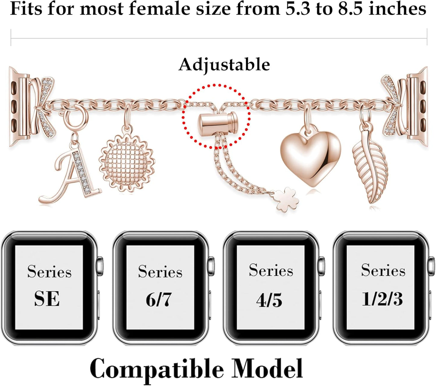 Compatible with Watch Bands 38Mm 40Mm 41Mm 42Mm 44Mm 45Mm,Adjustable Bling Bands with Charms for Watch Series 7/6/5/4/3/2/1/SE