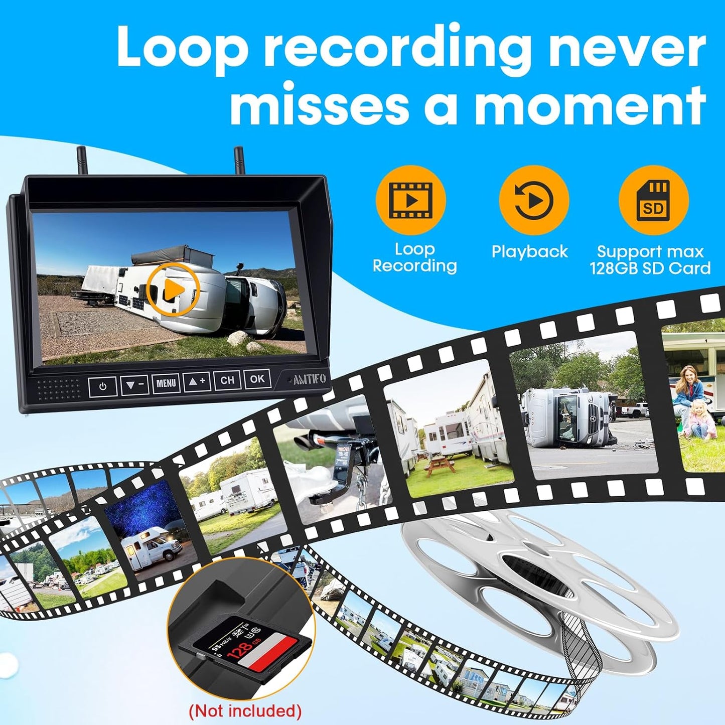 Wireless Backup Camera for Rvs, Trucks & Trailers - 1080P HD, 100Ft Wireless Range, Night Vision, DIY Installation, Waterproof, 7'' Monitor with 4-Channel, Compatible Furrion, by