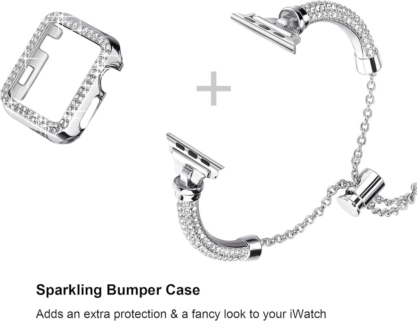 Bling Band and Case Compatible with Apple Watch Band 38Mm 40Mm 41Mm 42Mm 44Mm 45Mm, Women Dressy Metal Bracelet with Rhinestone Bumper for Iwatch Series 9/8/7/SE/6/5/4/3/2/1