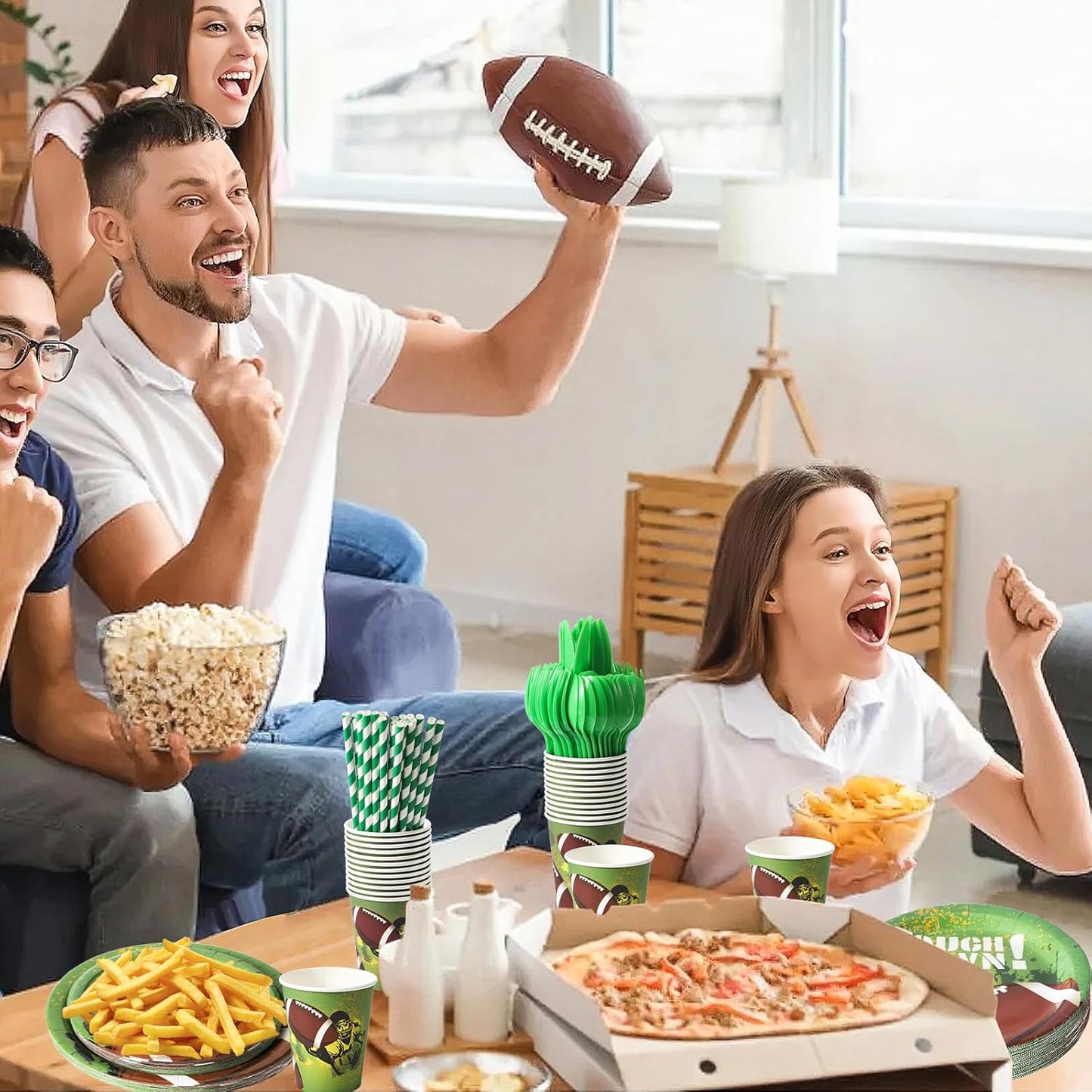 265PCS Football Party Supplies with Balloons Tablecloth, Football Paper Plates and Napkins Decorations for 24 Guests, Disposable Dinner Dessert Dinnerware Sets for Parties Supplies