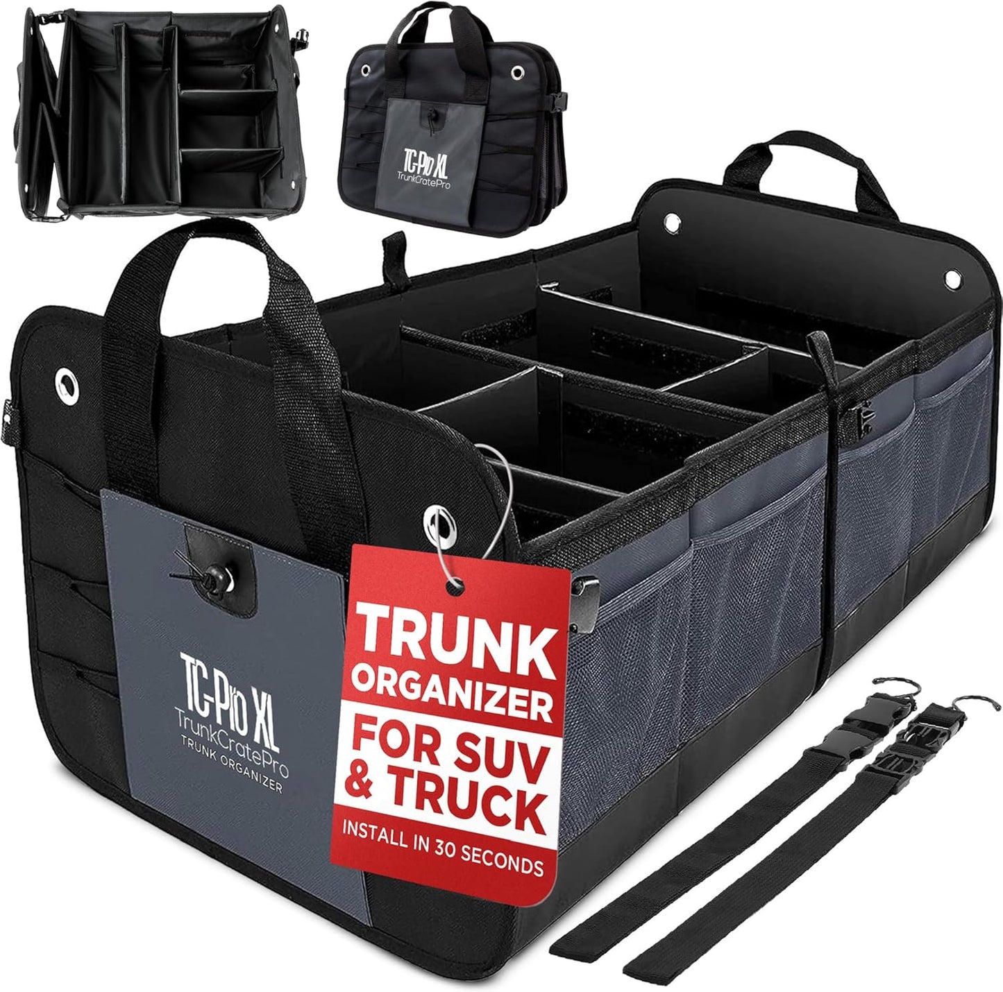 Truck Bed Organizer | Trunk Organizer for SUV, Truck, Car | Extra Large Premium Expandable Compartments Lightweight Foldable Cargo Organizer, | Suv and Truck Organizer for Heavy Loads