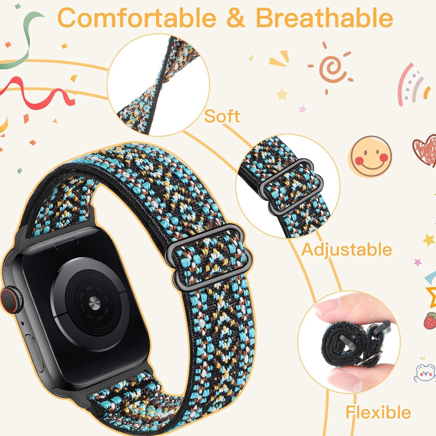 Nylon Band Compatible with Kids Apple Watch Ultra Series 8 7 6 5 4 3 SE Se2,Soft Loop Strap for Iwatch Boy Girl Small Wrist.
