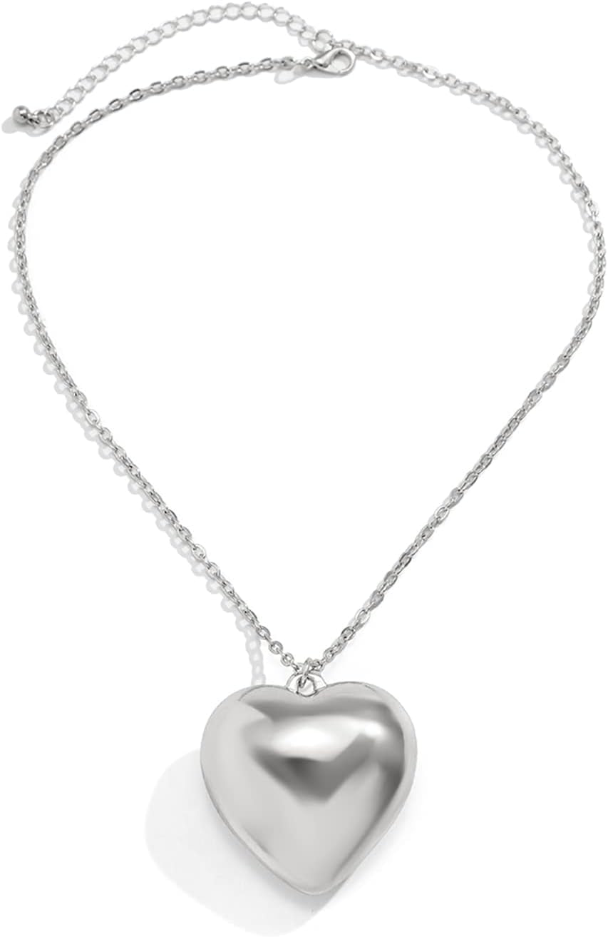 Chunky Puffy Heart Choker Necklace - Big Heart Pendant Adjustable Velvet Chain Heart Necklaces for Women Y2K Trendy Jewelry Accessories