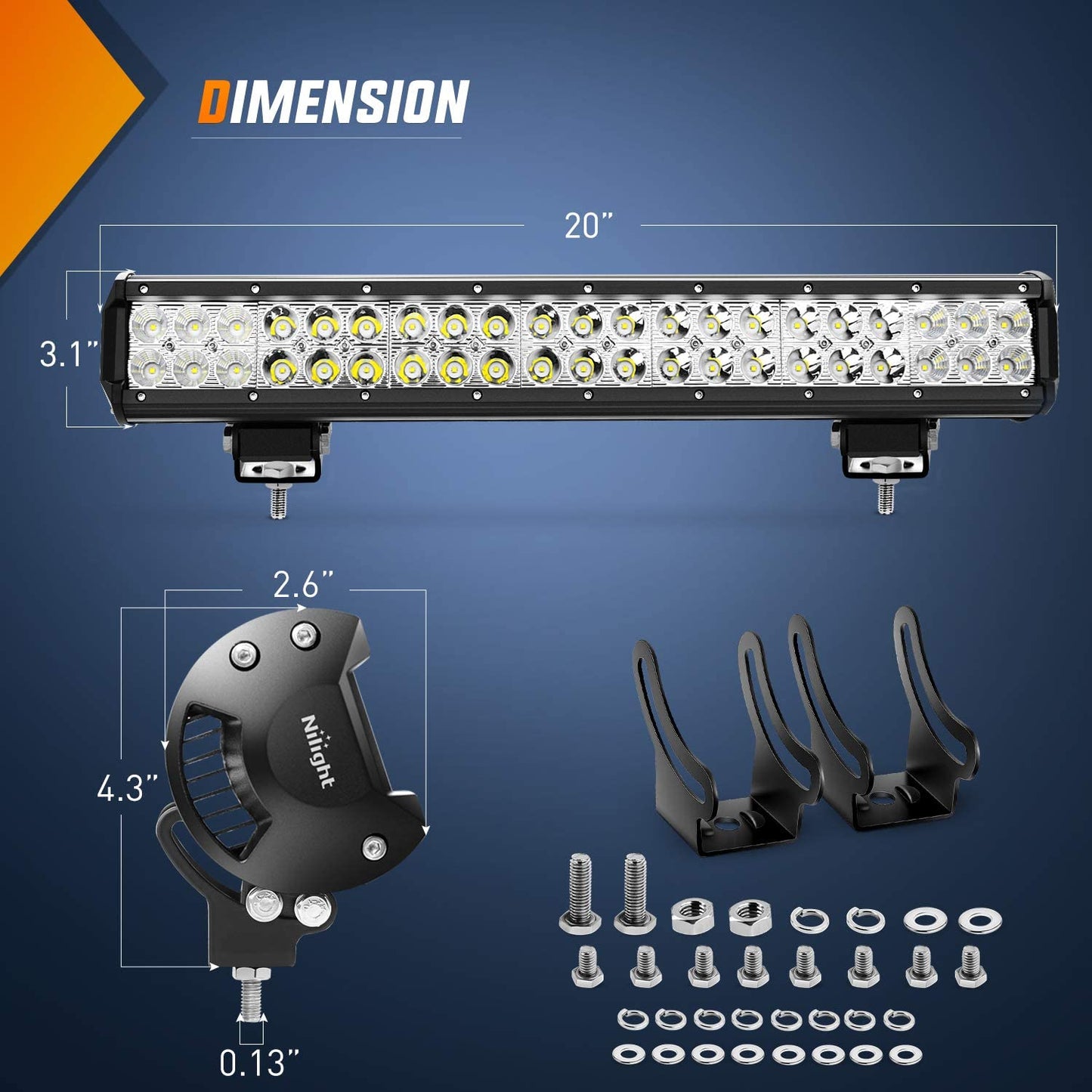 - 60005C-A 20Inch 126W Spot Flood Combo Led Light Bar off Road Lights Boat Lighting Fog Light Driving Lights LED Work Light for Trucks, 2 Years Warranty