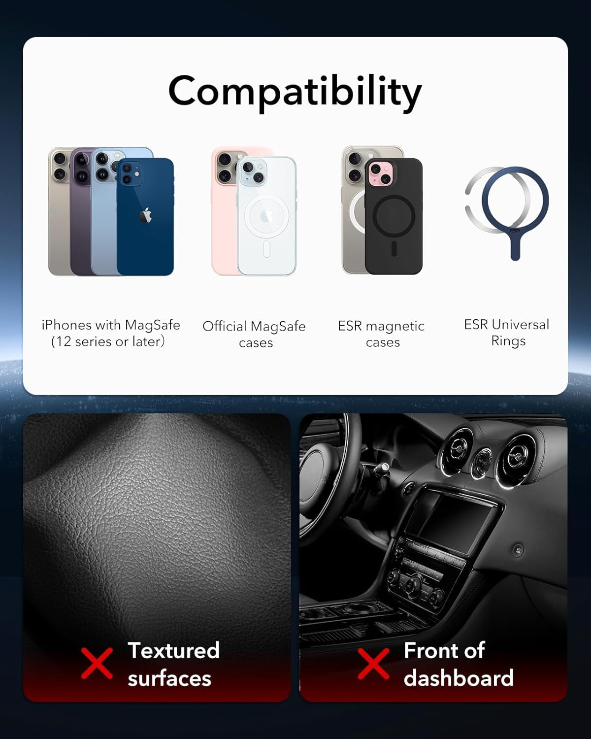 for Magsafe Car Mount, Foldable Dashboard/Tesla Magnetic Car Mount,Tesla Touchscreen Car Phone Holder Mount, Magnetic Phone Holder for Car, for Iphone 16/15/14/13/12, Charging Not Supported, Grey