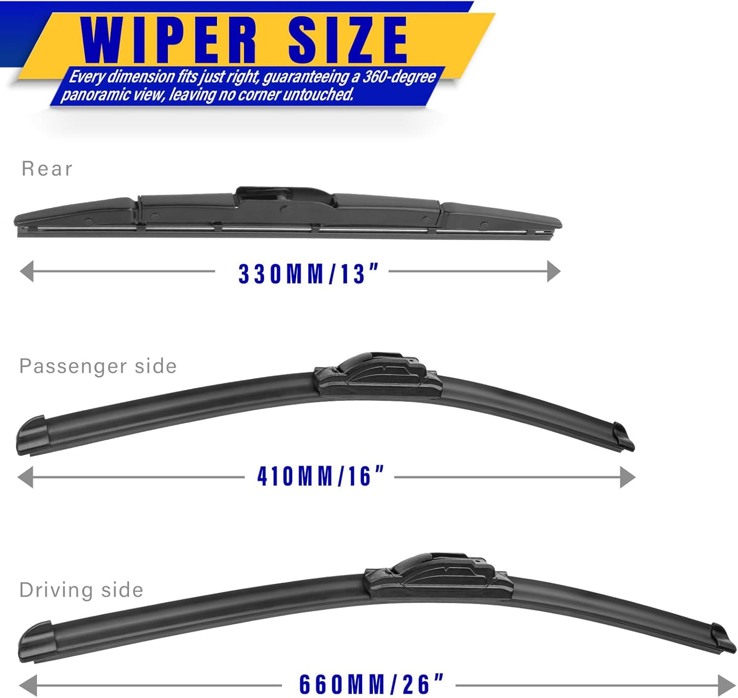 3 Wipers Replacement for 2012-2016 Honda CRV CR-V, Windshield Wiper Blades Original Equipment Replacement - 26"/16"/13" (Set of 3) U/J HOOK