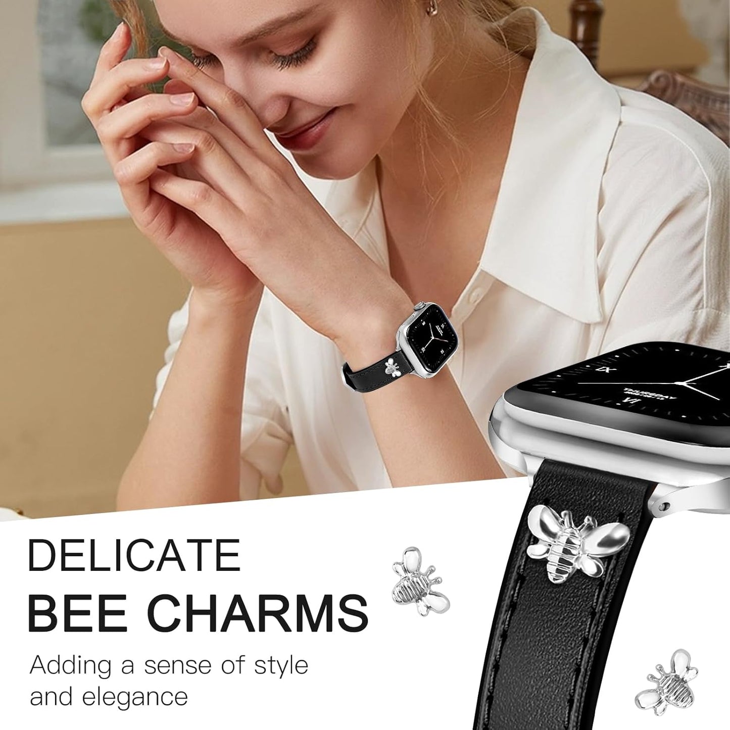 Elegant Slim Leather Bands Boho Beaded Watch Band Bundle Compatible with Apple Watch 38Mm 40Mm 41Mm 42Mm 44Mm 46Mm 45Mm 49Mm Women for Iwatch Series 10/9/8/7/6/5/4/3/2/1/Se/Ultra
