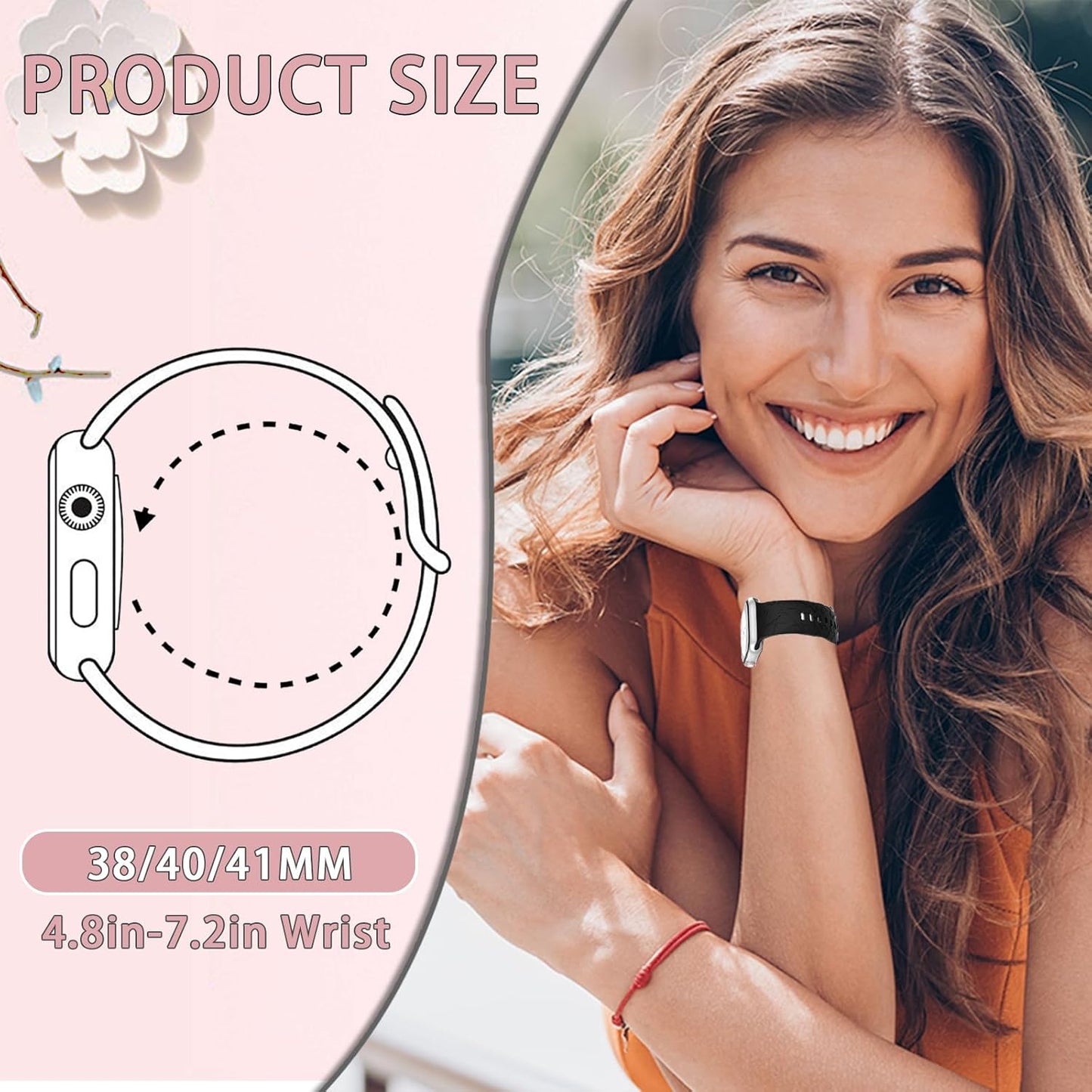 Flower Engraved Band Compatible with Apple Watch Band 38Mm 40Mm 41Mm 42Mm 44Mm 45Mm 49Mm Women, Silicone Cute Wildflowers Floral Strap for Iwatch Ultra 2/Ultra/Se/Series 9/8/7/6/5/4/3/2/1