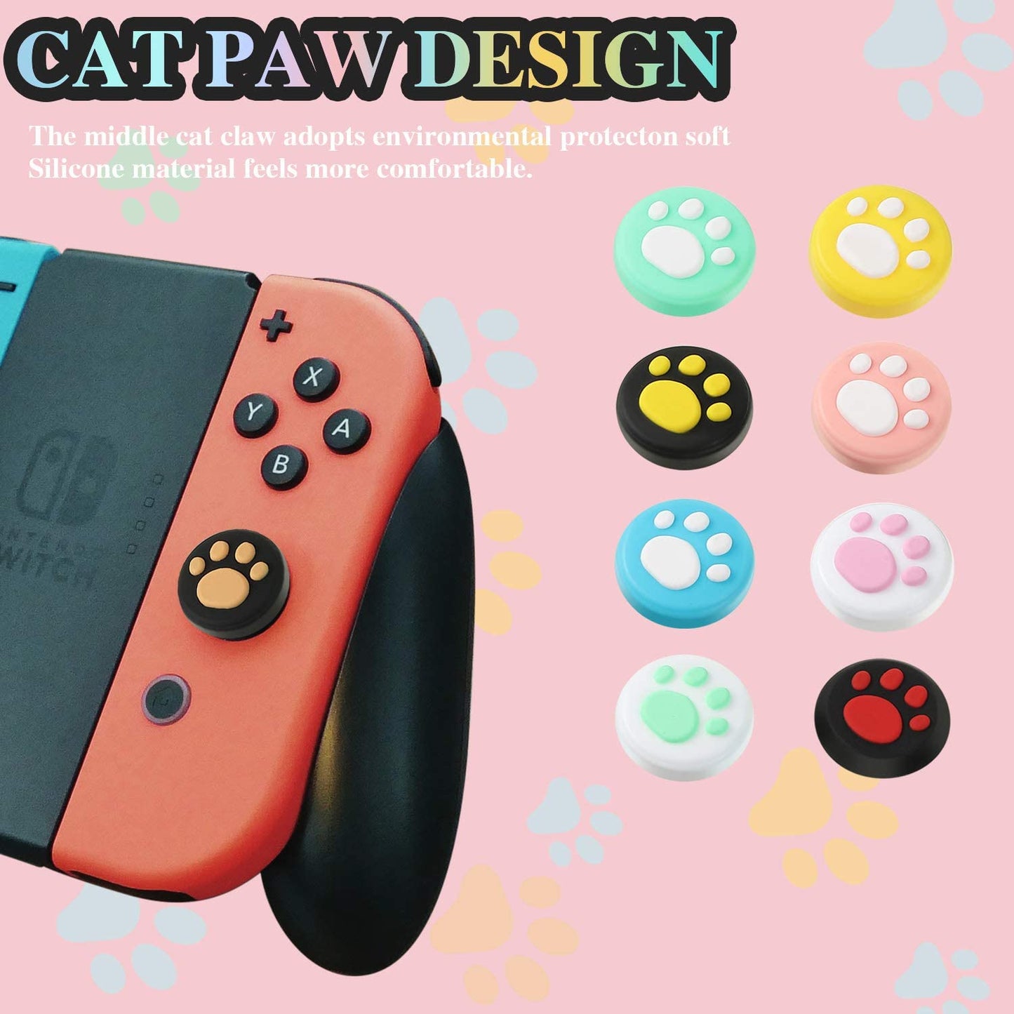 28 Pieces Replacement Cute Cat Claw Design Thumb Grip Caps Thumb Grips Analog Stick Cover Joystick Cap Soft Silicone Cover Compatible with Nintendo Switch, Switch Lite and Joy Con Controller
