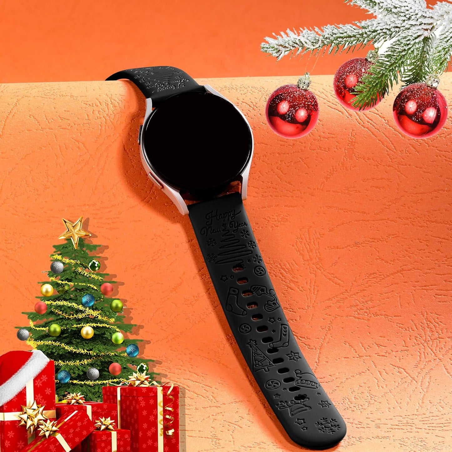 Floral Engraved Band Compatible with Samsung Galaxy Watch 7/6/5/4 Band 40Mm 44Mm/Watch 5 Pro 45Mm/Watch 6/4 Classic 43Mm 47Mm 42Mm 46Mm/Active 2 40Mm 44Mm, 20Mm Soft Silicone Band for Women