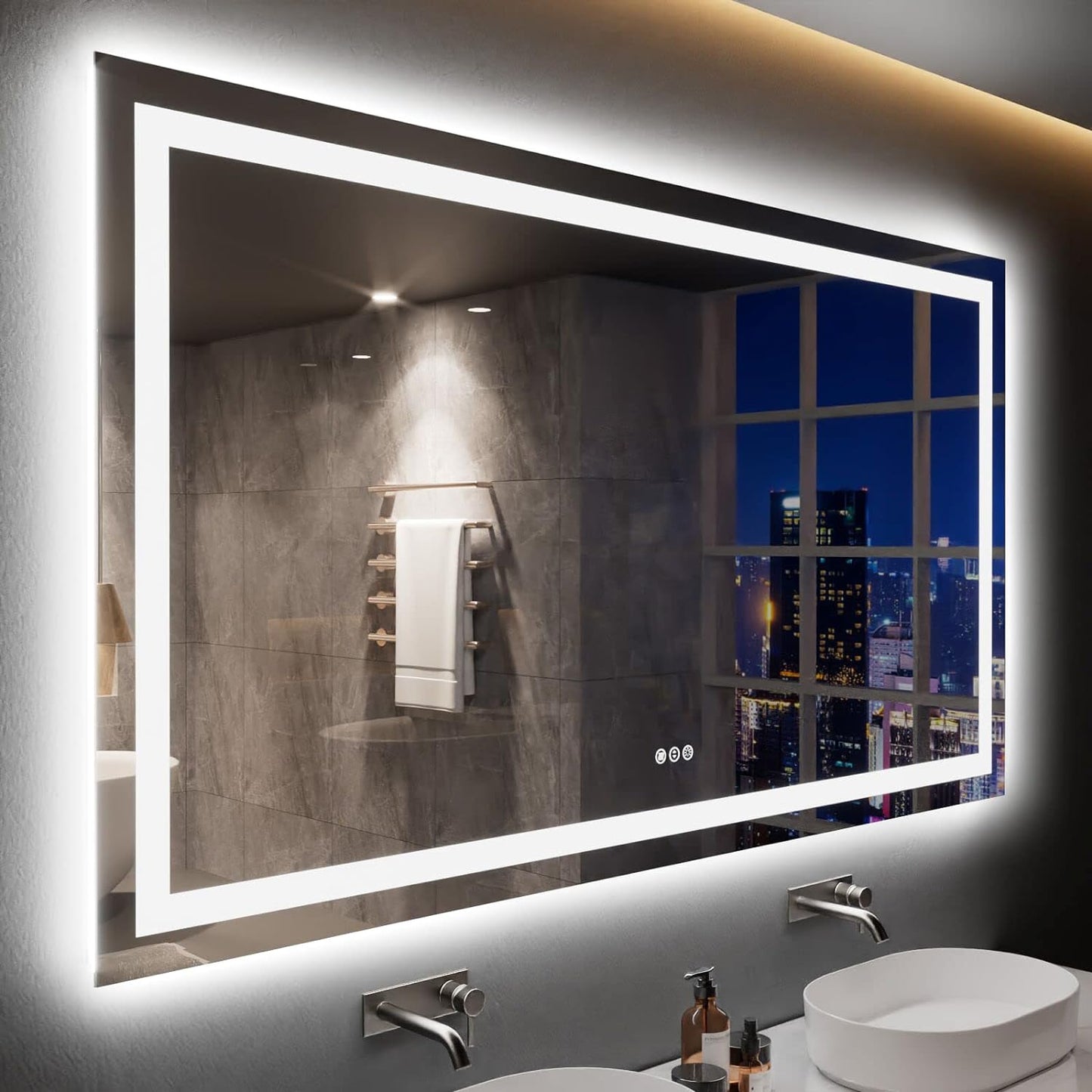 60”X30“ RGB LED Bathroom Mirror with Lights for Bathroom, Anti-Fog, Dimmable,Multiple Light Modes, RGB Backlit + Front Light, Memory Function, Tempered Glass