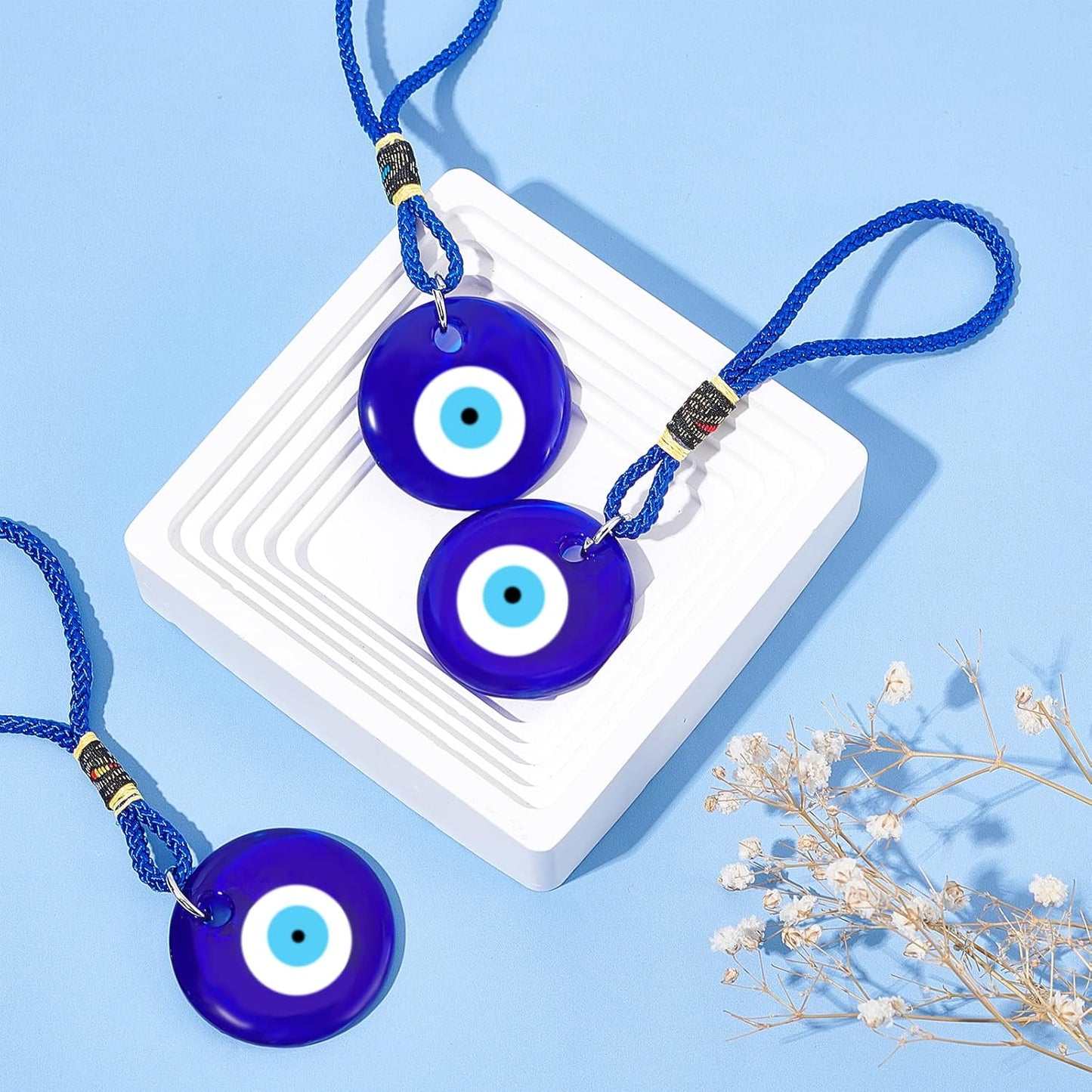 4Pcs Blue Evil Eye Glass Hanging Pendant Car Charm Ornament Evil Eye Decor Turkish Greek Amulet Car Accessories Evil Eye Charm for Good Luck Protection Wedding Party Christmas Favors Gift