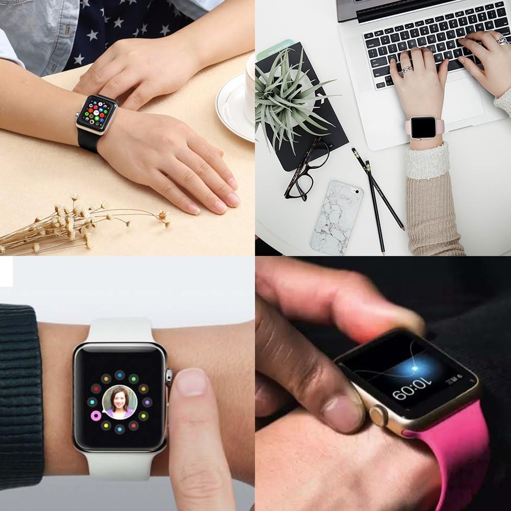 Compatible with Apple Watch Band 38Mm 40Mm 41Mm 42Mm 44Mm 45Mm 49Mm Women Men Soft Silicone Sport Strap Replacement Wristbands with Classic Clasp for Iwatch Series 8 7 6 5 4 3 2 1 SE 6Pack