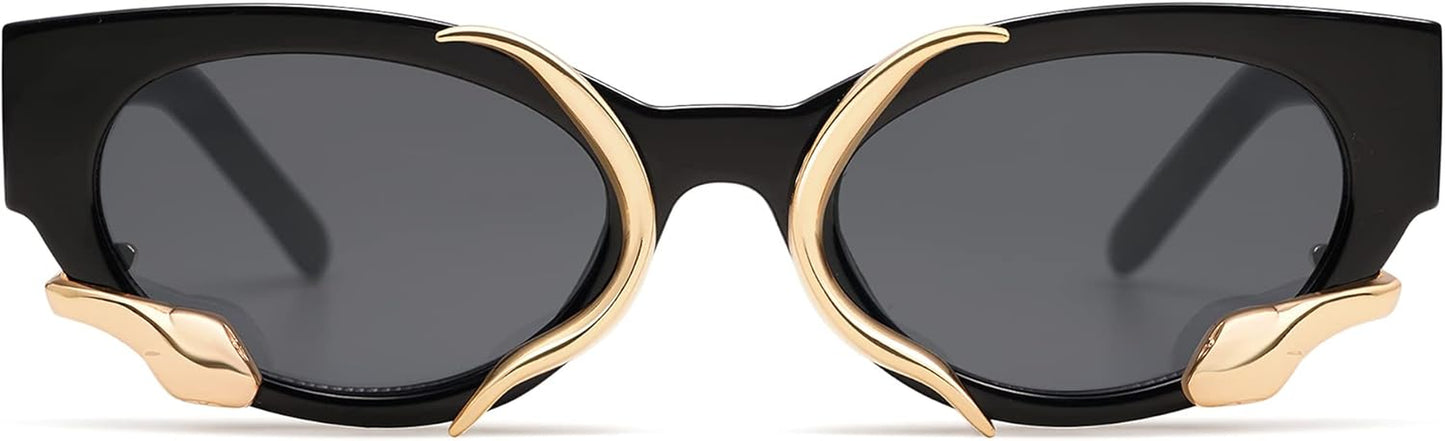 Trendy Sunglasses for Women Men Vintage Narrow Cateye Metal Snake Sunnie Y2K Accessories AP3621