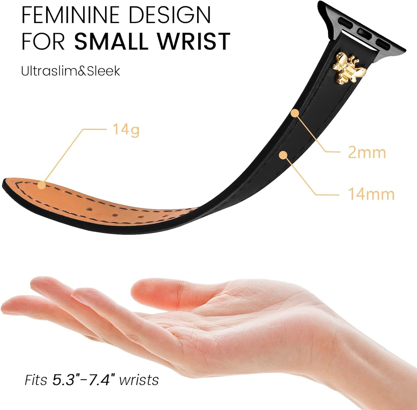 Slim Leather-Bands Compatible with Apple Watch Band 38Mm 40Mm 41Mm 42Mm 44Mm 45Mm 49Mm, Top Genuine Leather Band with Charms, Feminine Design for Iwatch Ultra SE & Series 9 8 7 6 5 4 3 2 1
